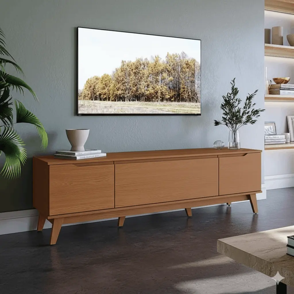 Rack Kappesberg 180cm 3 Portas Canela/Branco para TV Grande