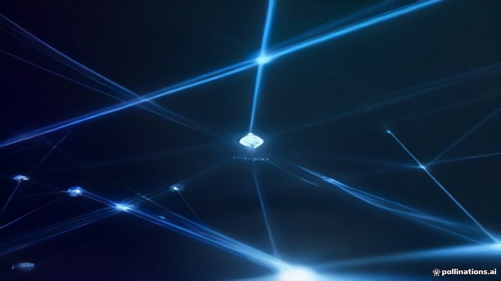 Visual representation of a decentralized blockchain network with interconnected nodes.